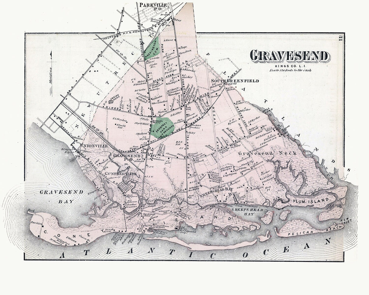 1873 Map of Gravesend Kings County New York