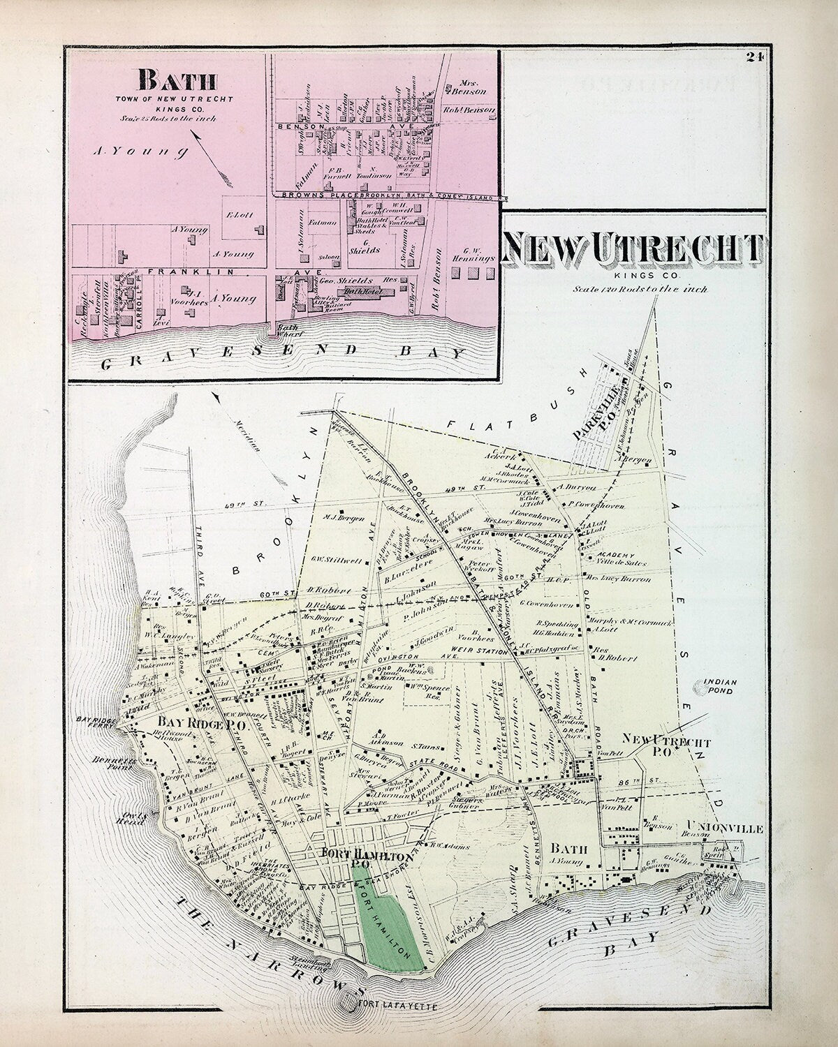 1873 Map of New Utrecht Kings County New York