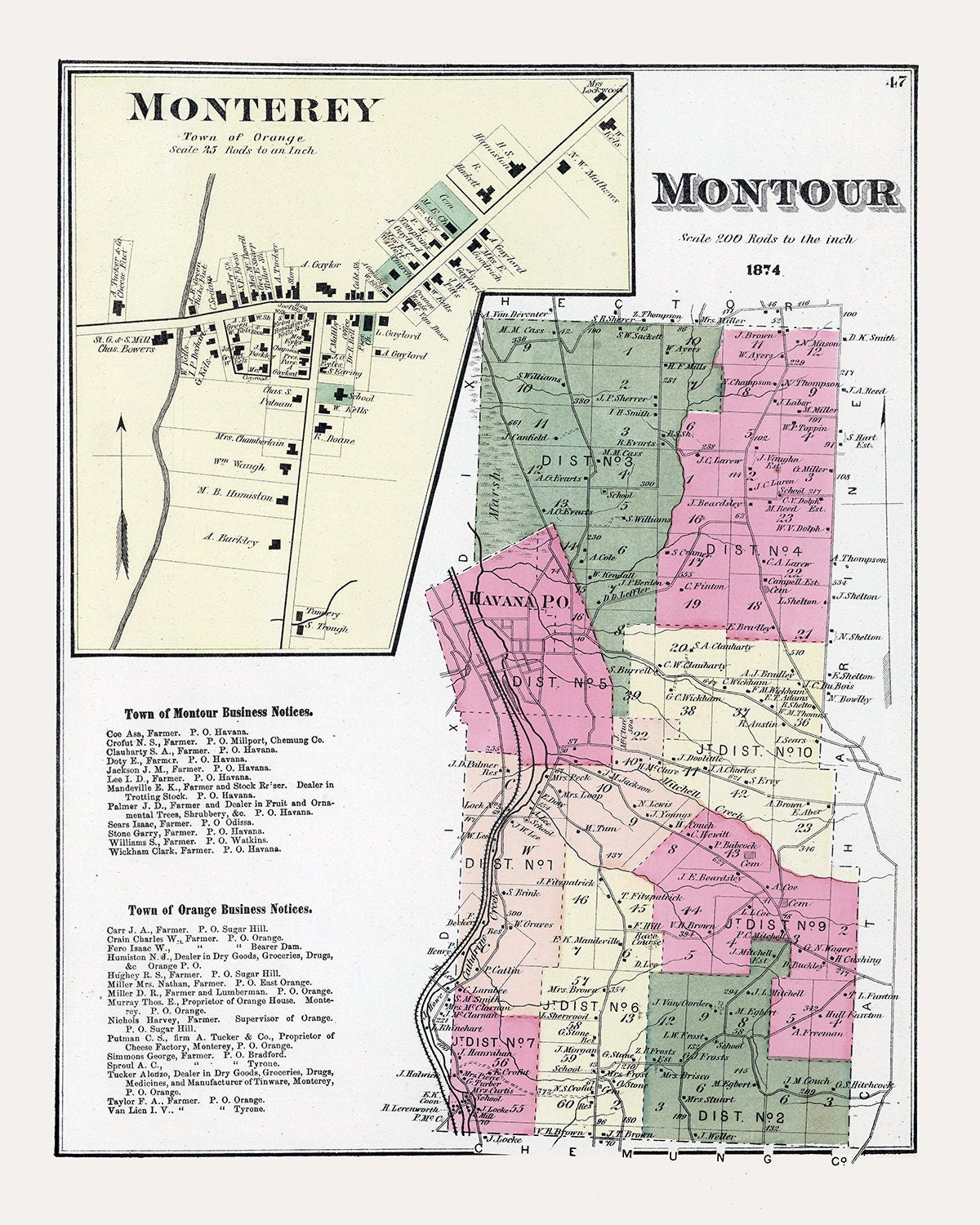 1874 Map of Montour Schuyler County New York