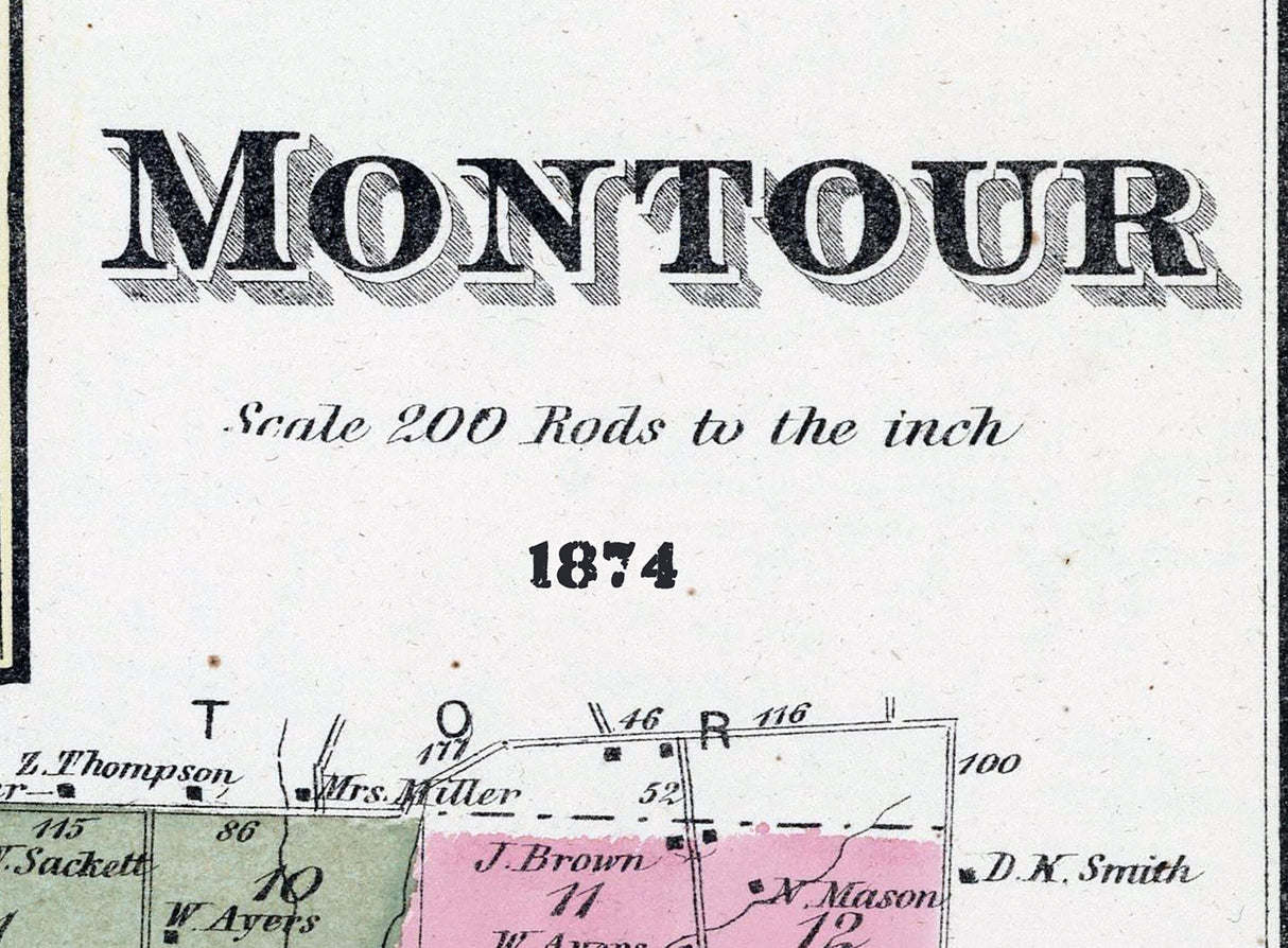 1874 Map of Montour Schuyler County New York