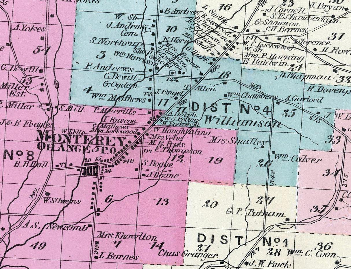 1874 Map of Orange Schuyler County New York