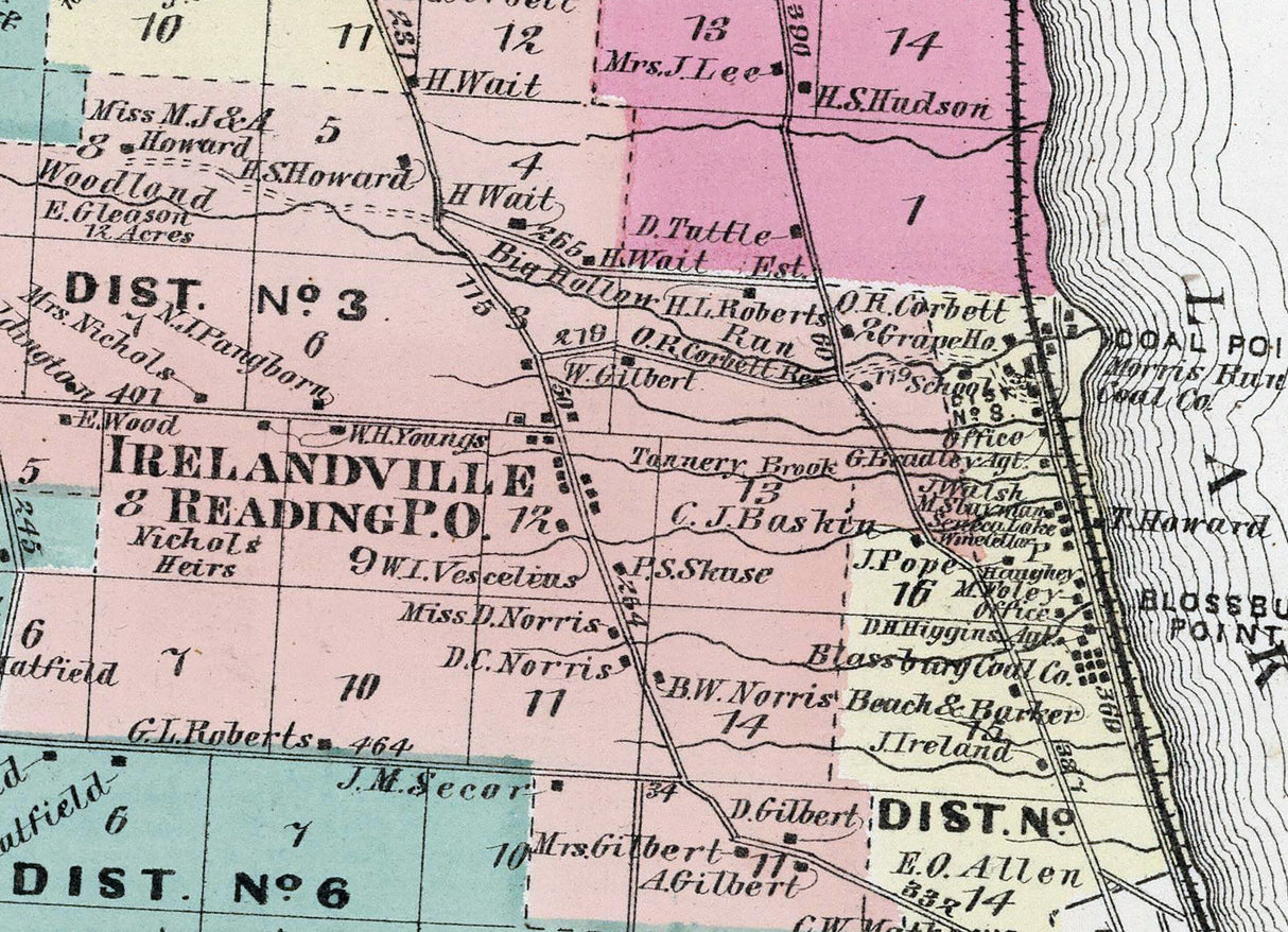 1874 Map of Reading Schuyler County New York