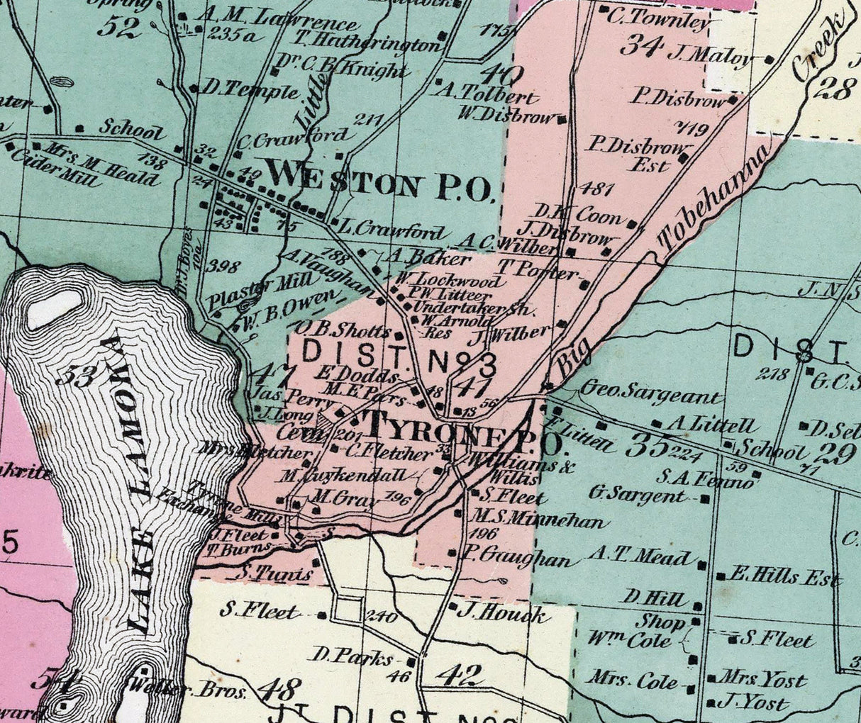 1874 Map of Tyrone Schuyler County New York