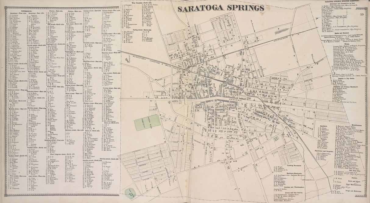 1866 Map of Saratoga Springs New York