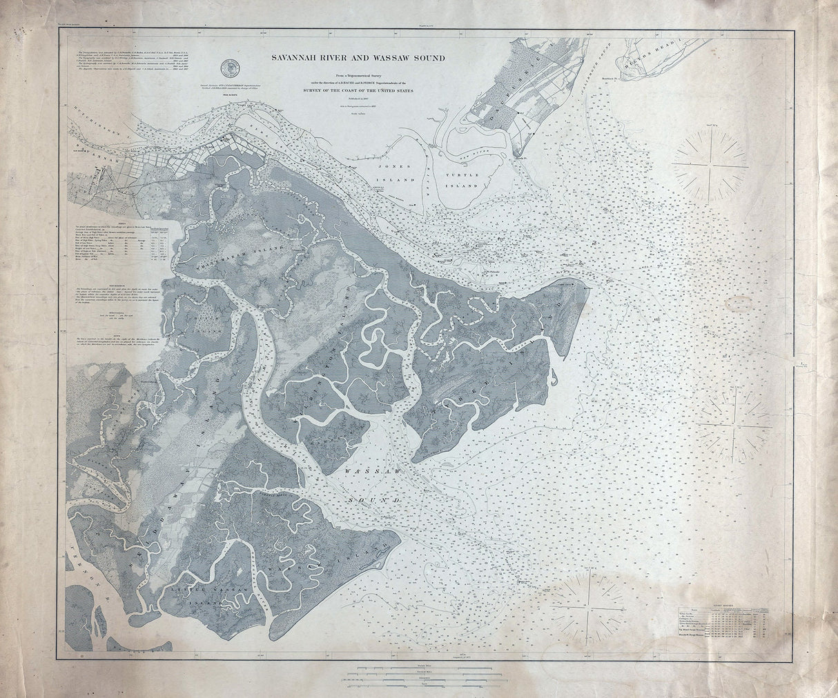 1878 Nautical Chart of Savannah River and Wassaw Sound Georgia