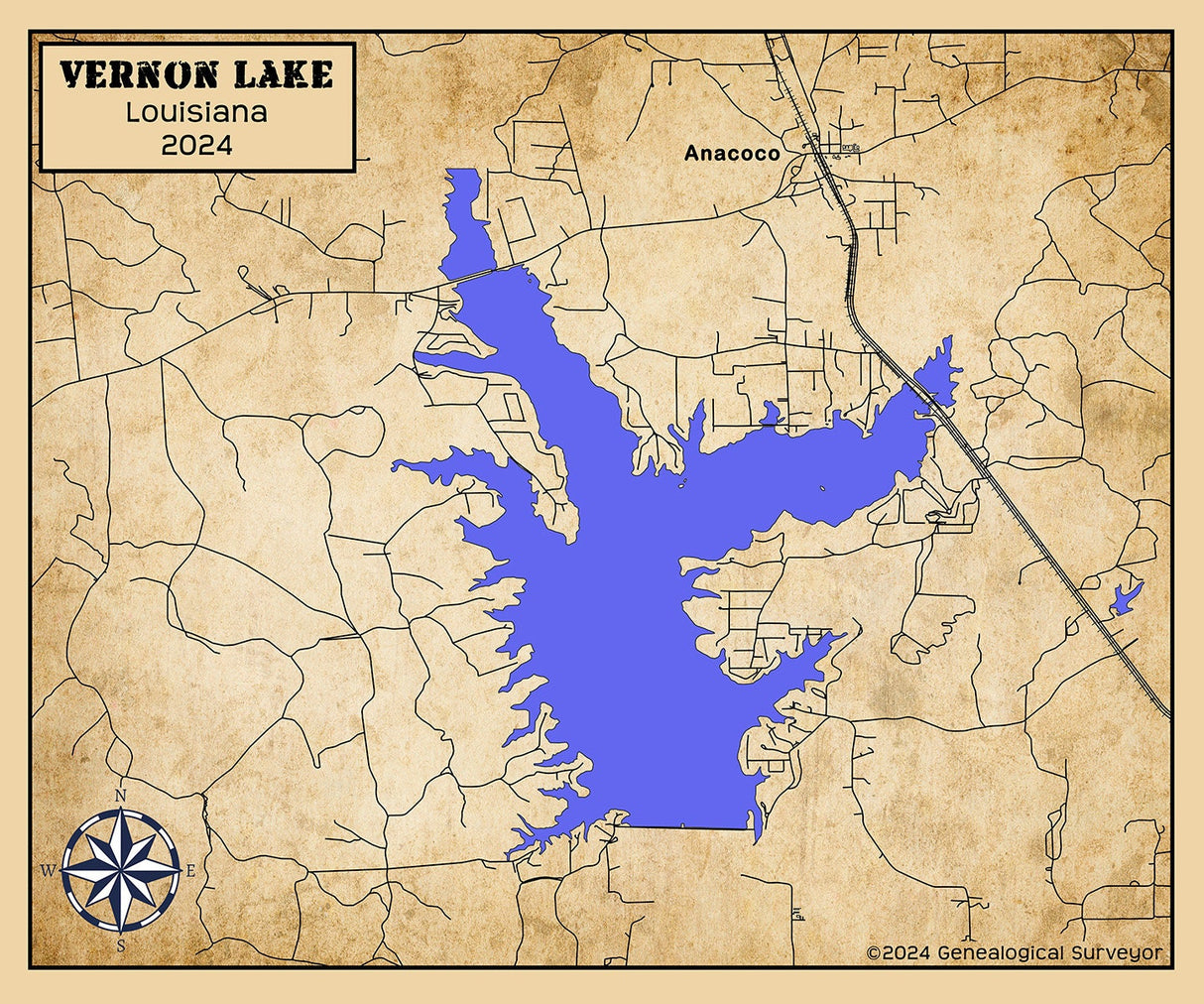 2024 Map of Vernon Lake Vernon Parish Louisiana
