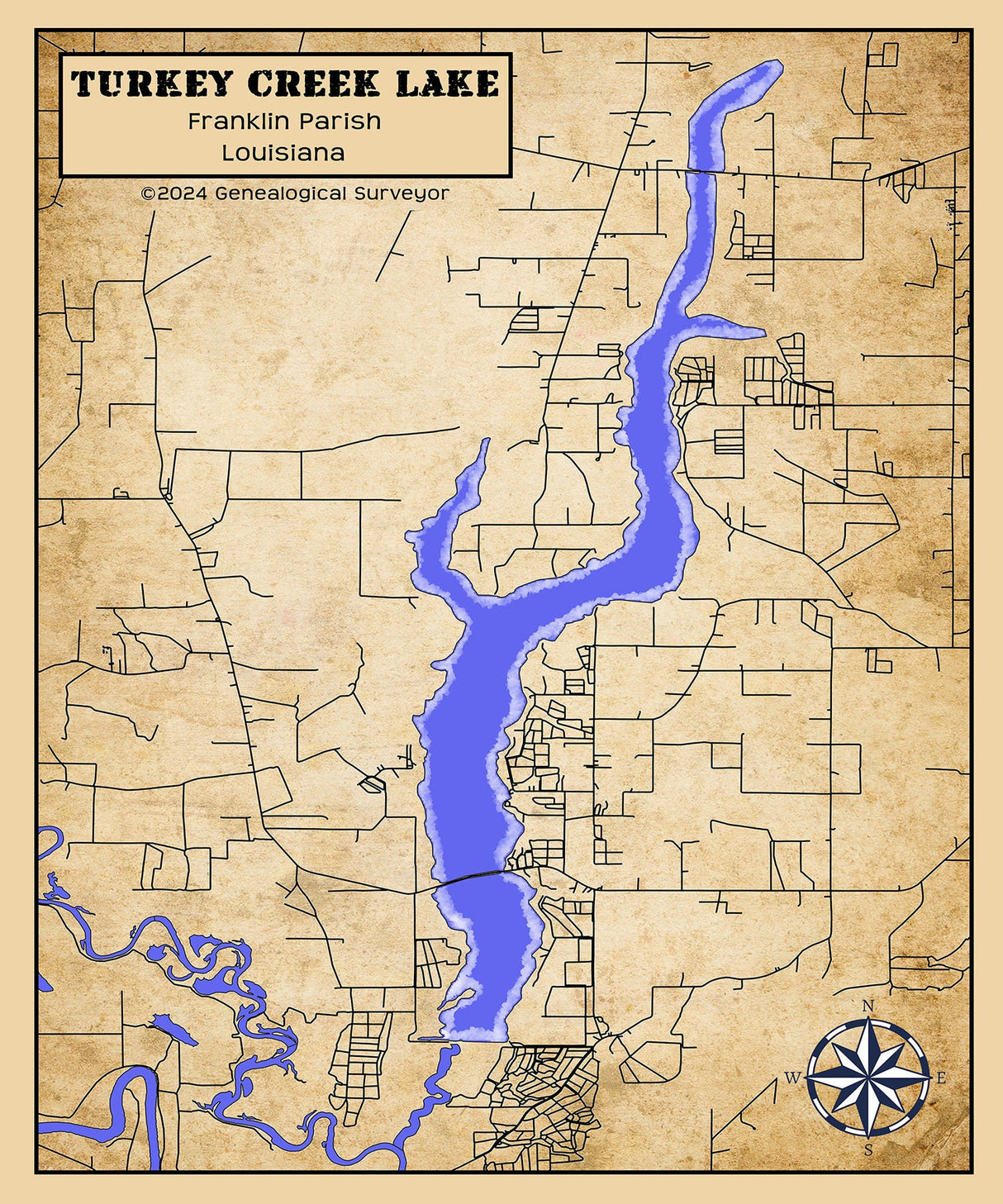 2024 Map of Turkey Creek Lake Franklin Parish Louisiana