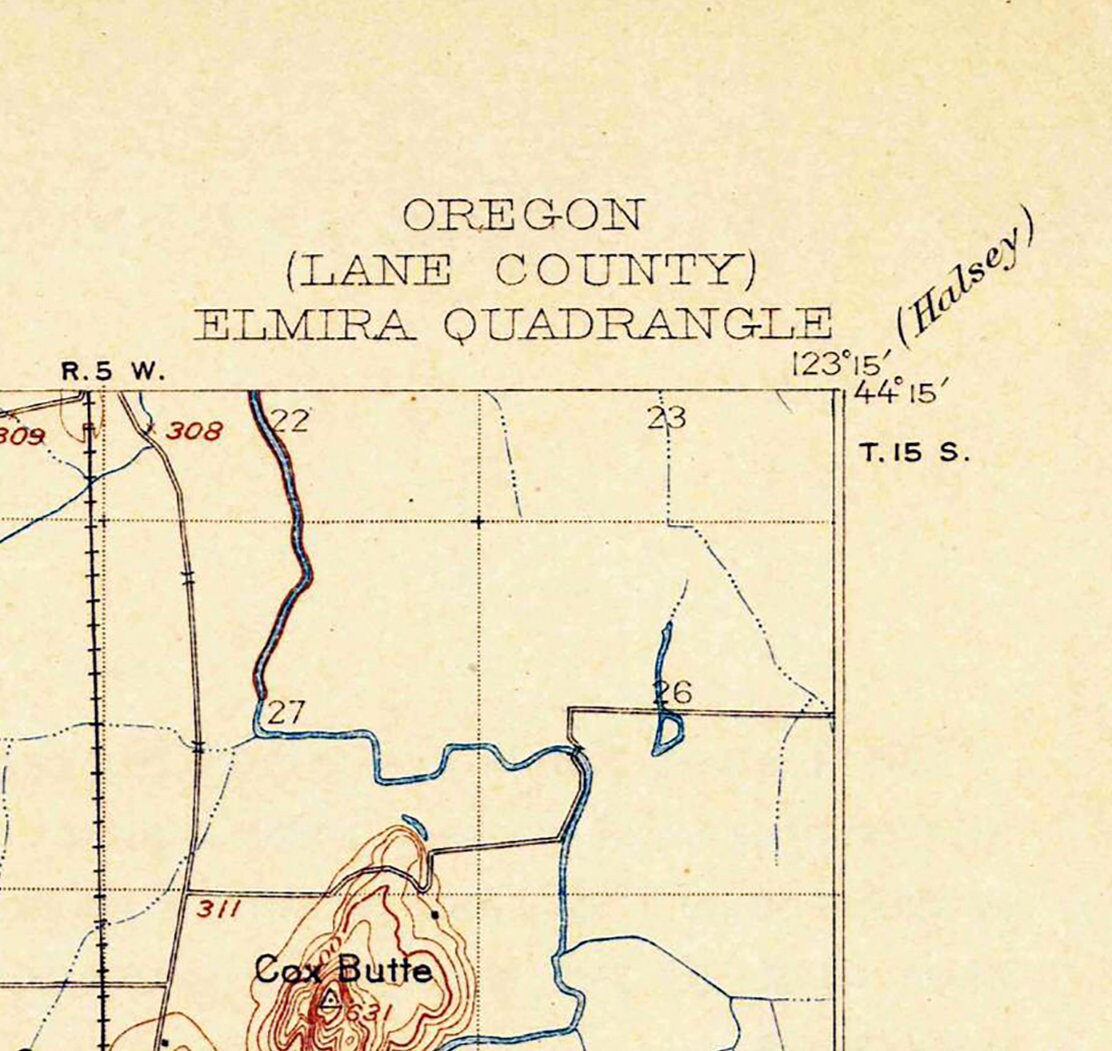 1909 Topo Map of Elmira Oregon