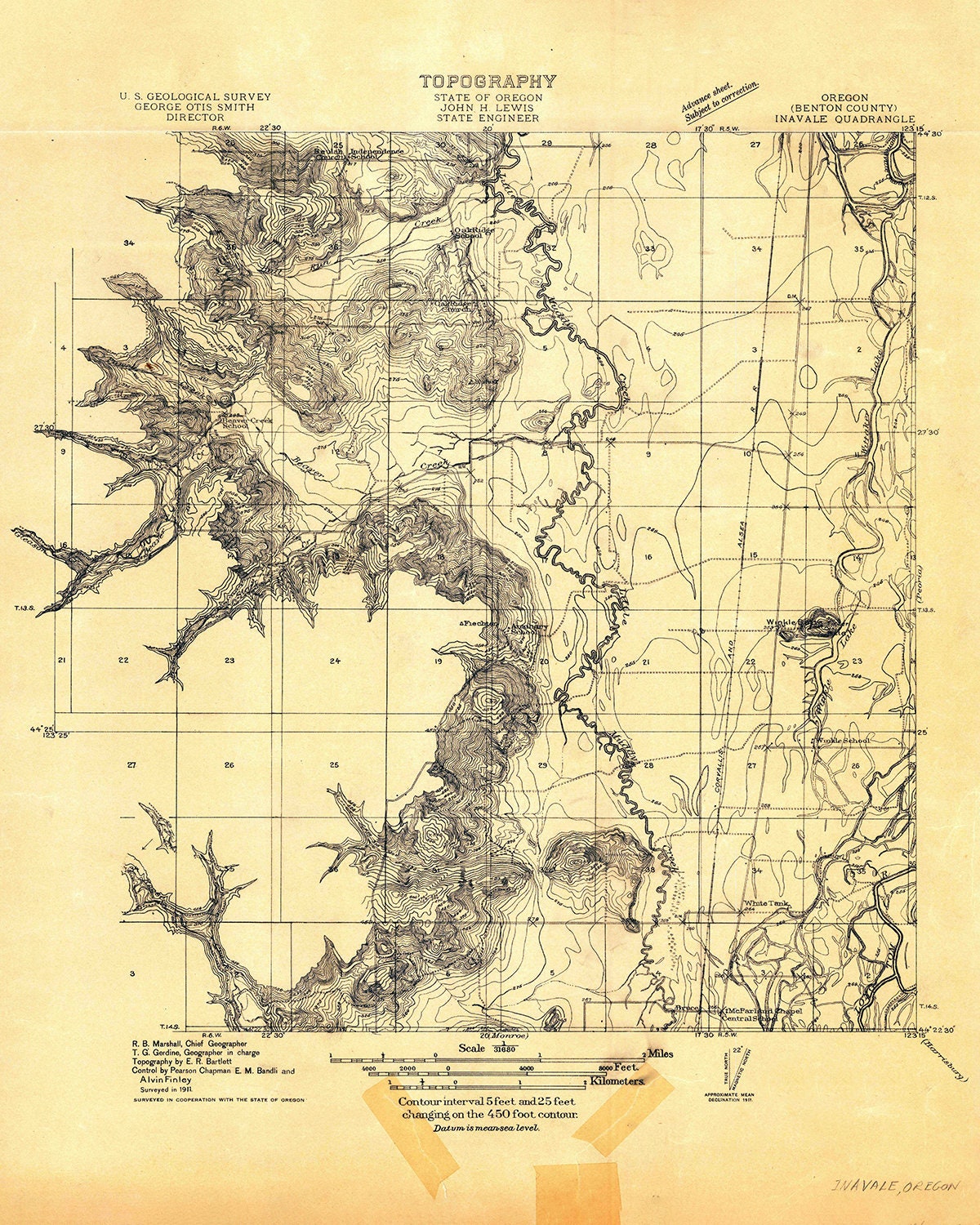 1911 Topo Map of Inavale Oregon