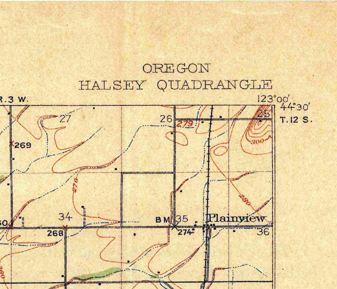 1912 Topo Map of Halsey Oregon