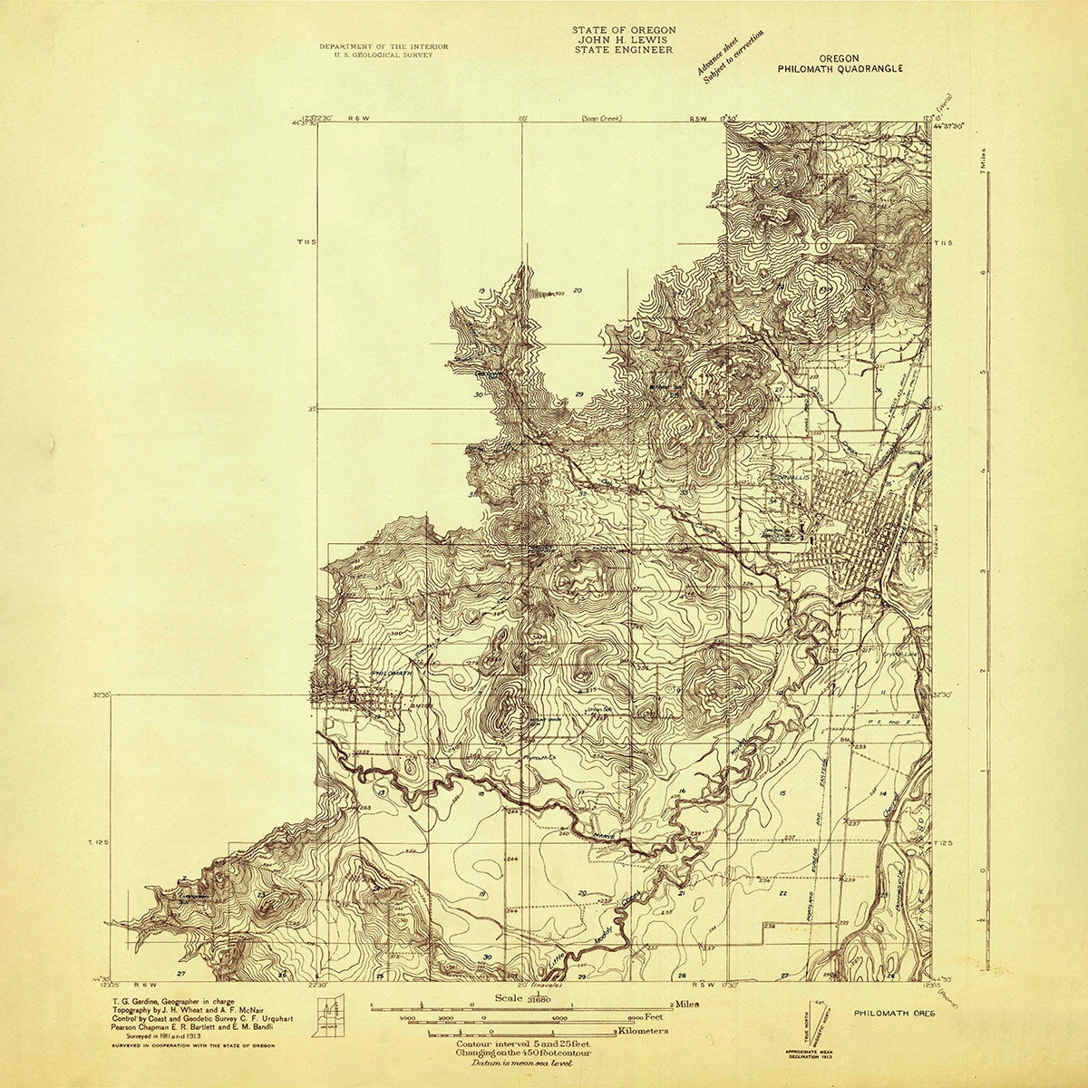 1913 Topo Map of Philomath Oregon