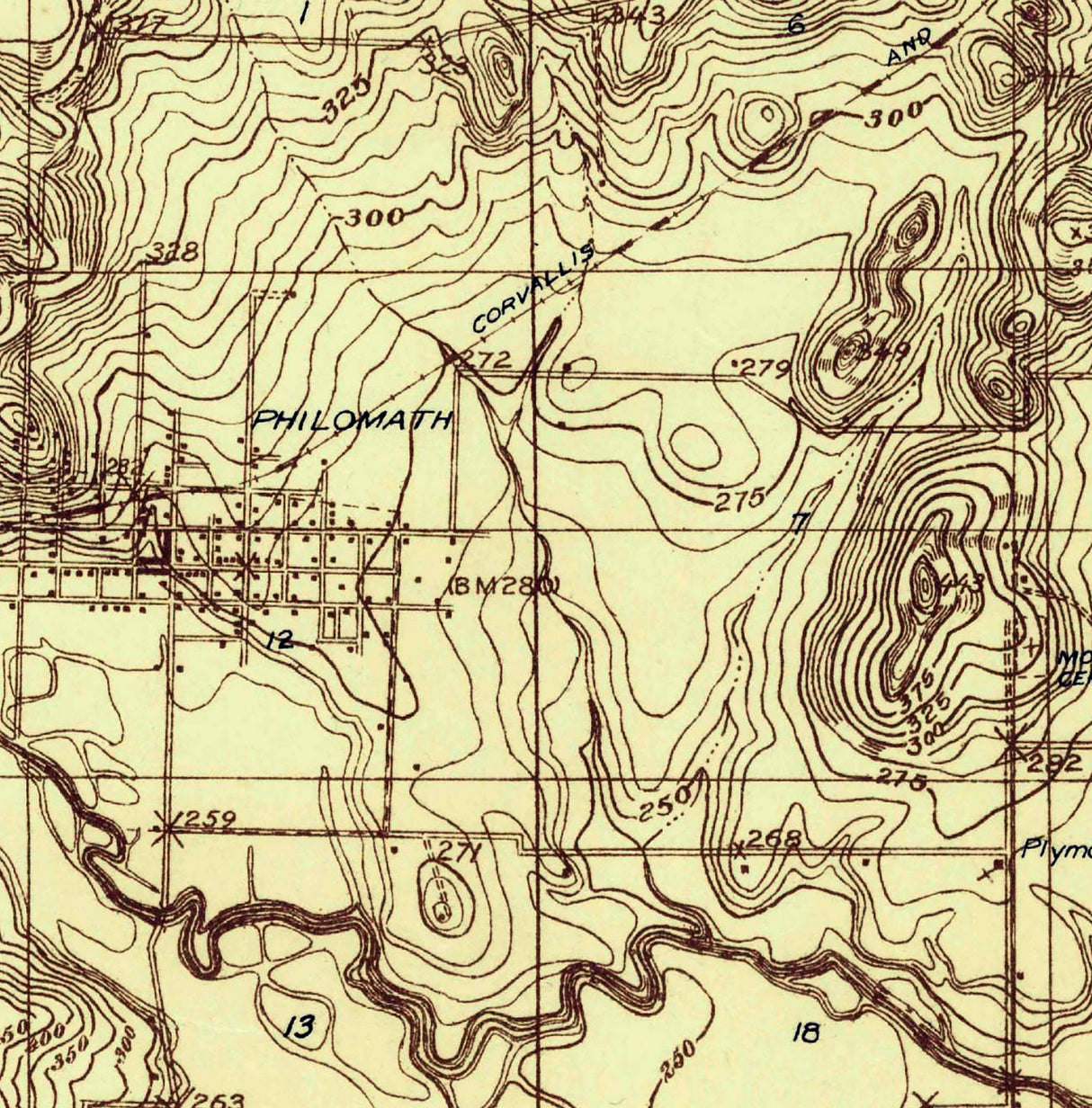 1913 Topo Map of Philomath Oregon