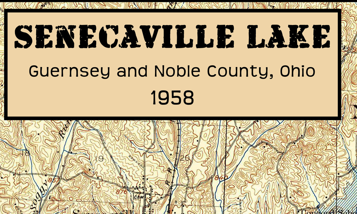 1958 Map of Senecaville Lake Ohio Guernsey and Noble County