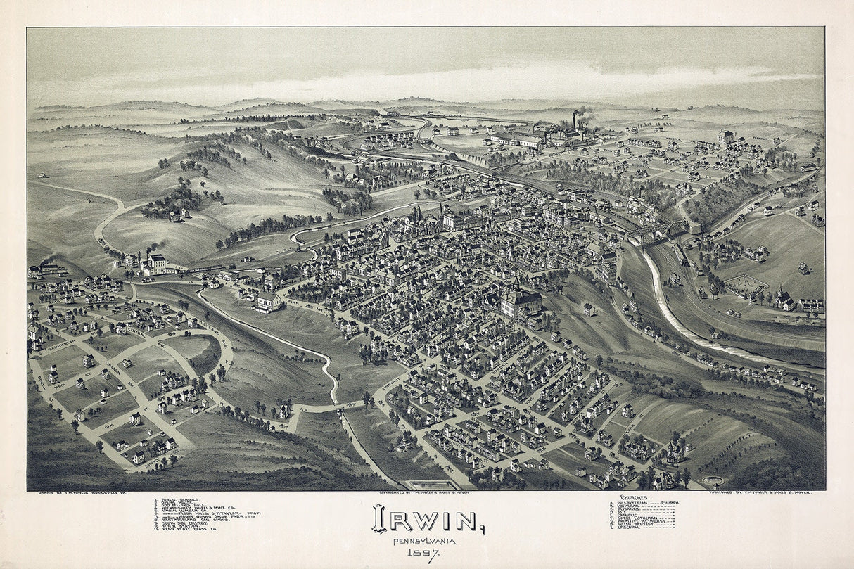 1897 Panoramic Map of Irwin Pennsylvania