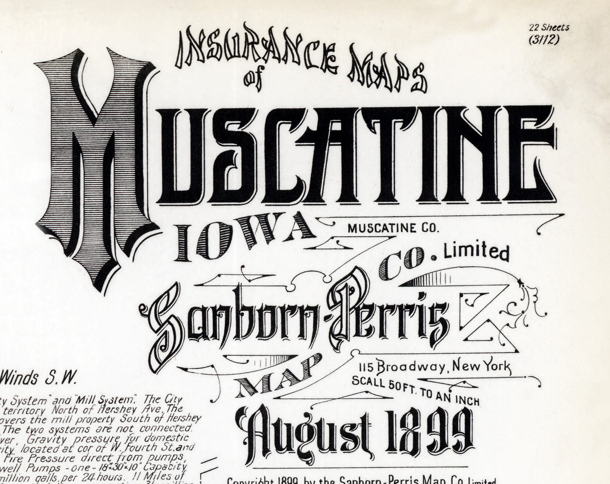 1899 Map of Muscatine Muscatine County Iowa