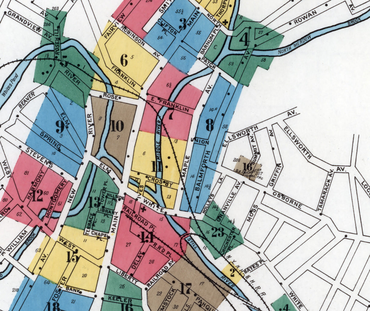 1904 Map of Danbury Fairfield County Connecticut