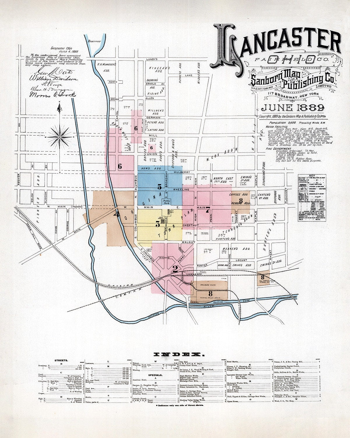 1889 Map of Lancaster Fairfield County Ohio