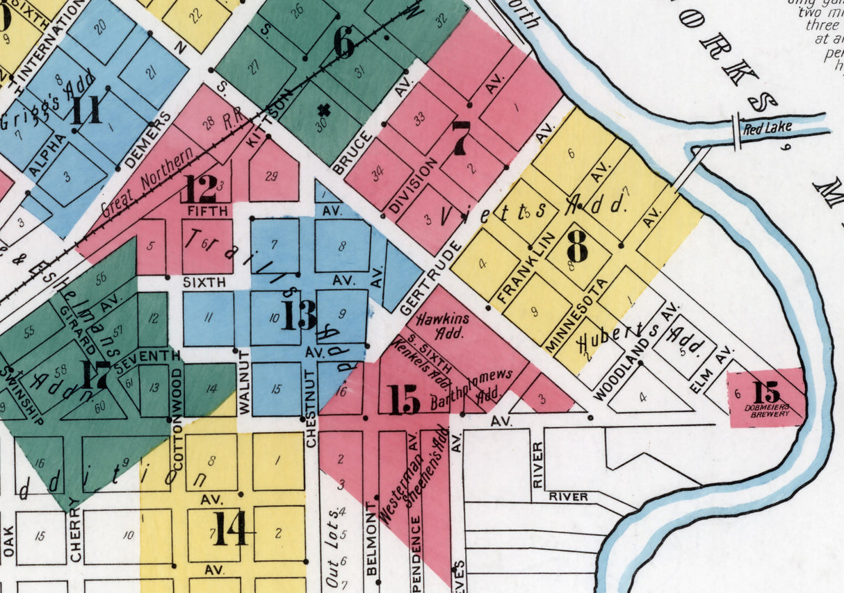 1901 Town Map of Grand Forks Grand Forks County North Dakota