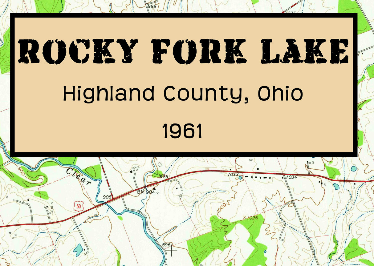 1961 Map of Rocky Fork Lake Highland County Ohio