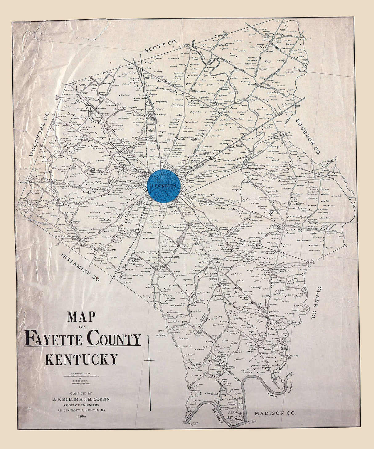 1904 Map of Fayette County Kentucky