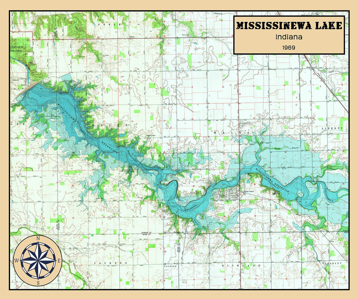 1969 Map of Mississinewa Lake Indiana