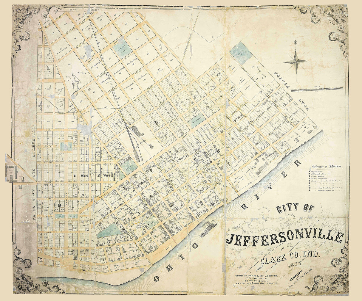 1855 Map of Jeffersonville Clark County Indiana
