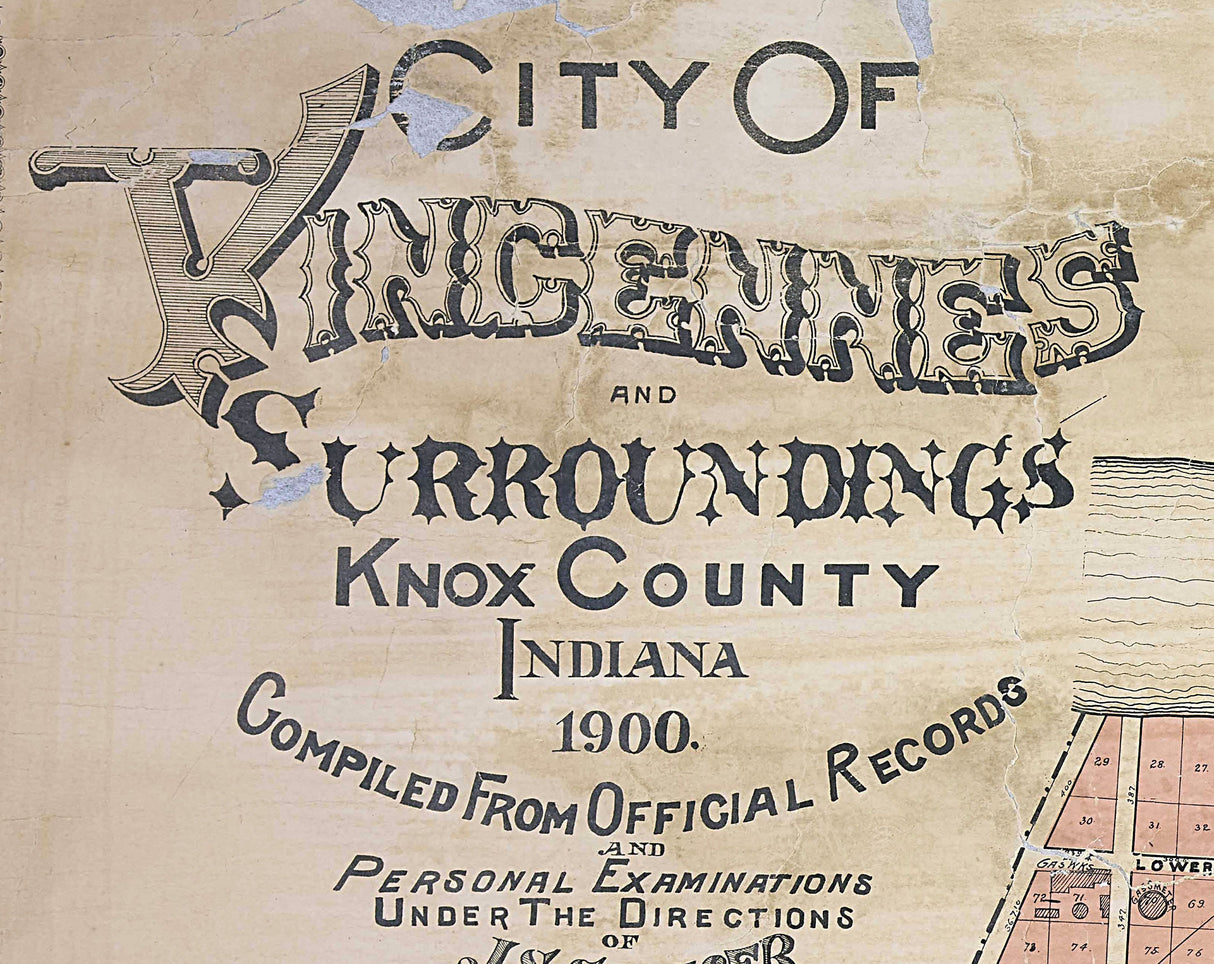1900 Map of Vincennes Knox County Indiana