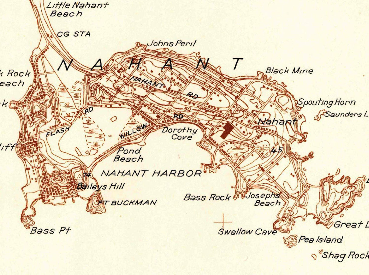 1944 Topo Map of Lynn Massachusetts Quadrangle