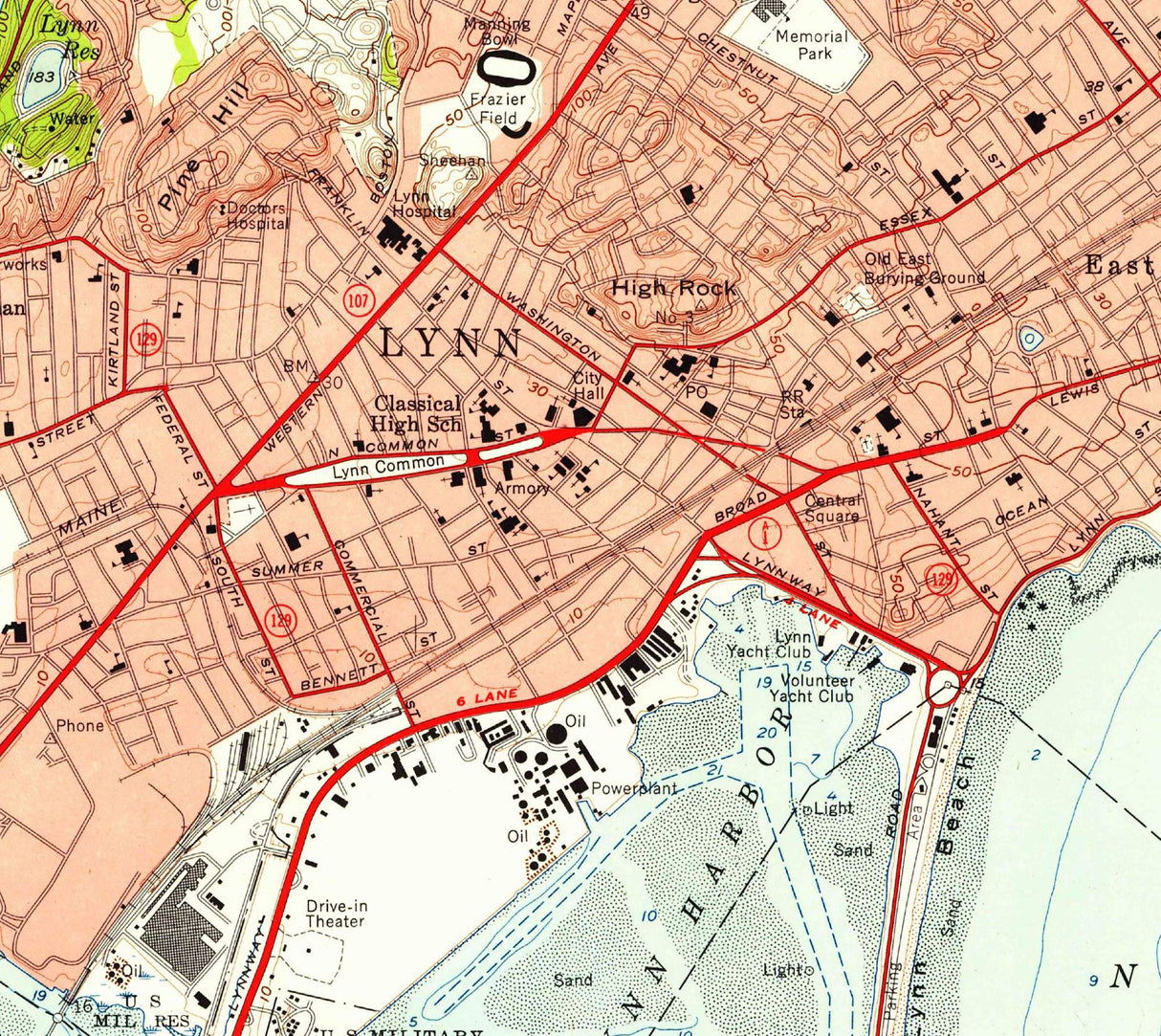 1957 Topo Map of Lynn Massachusetts Quadrangle