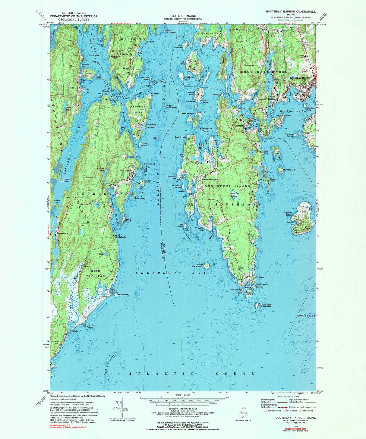 1974 Map of Boothbay Harbor Maine