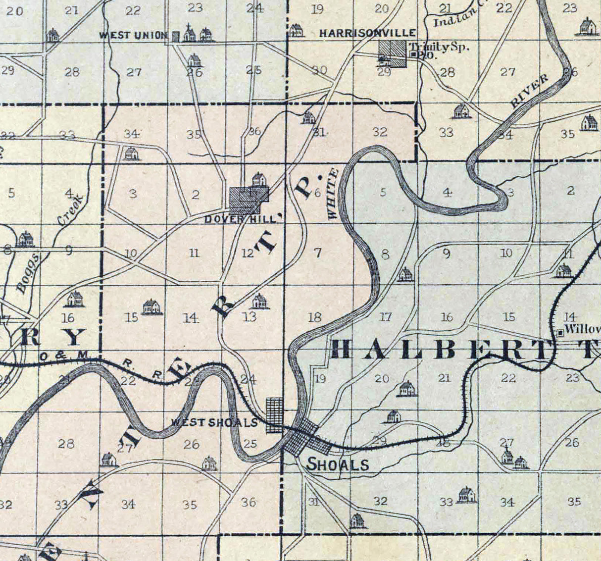 1892 Map of Martin County Indiana