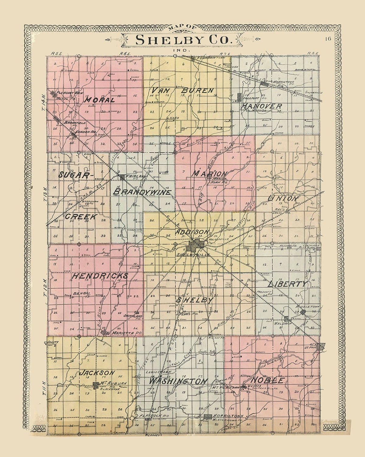 1900 Map of Shelby County Indiana