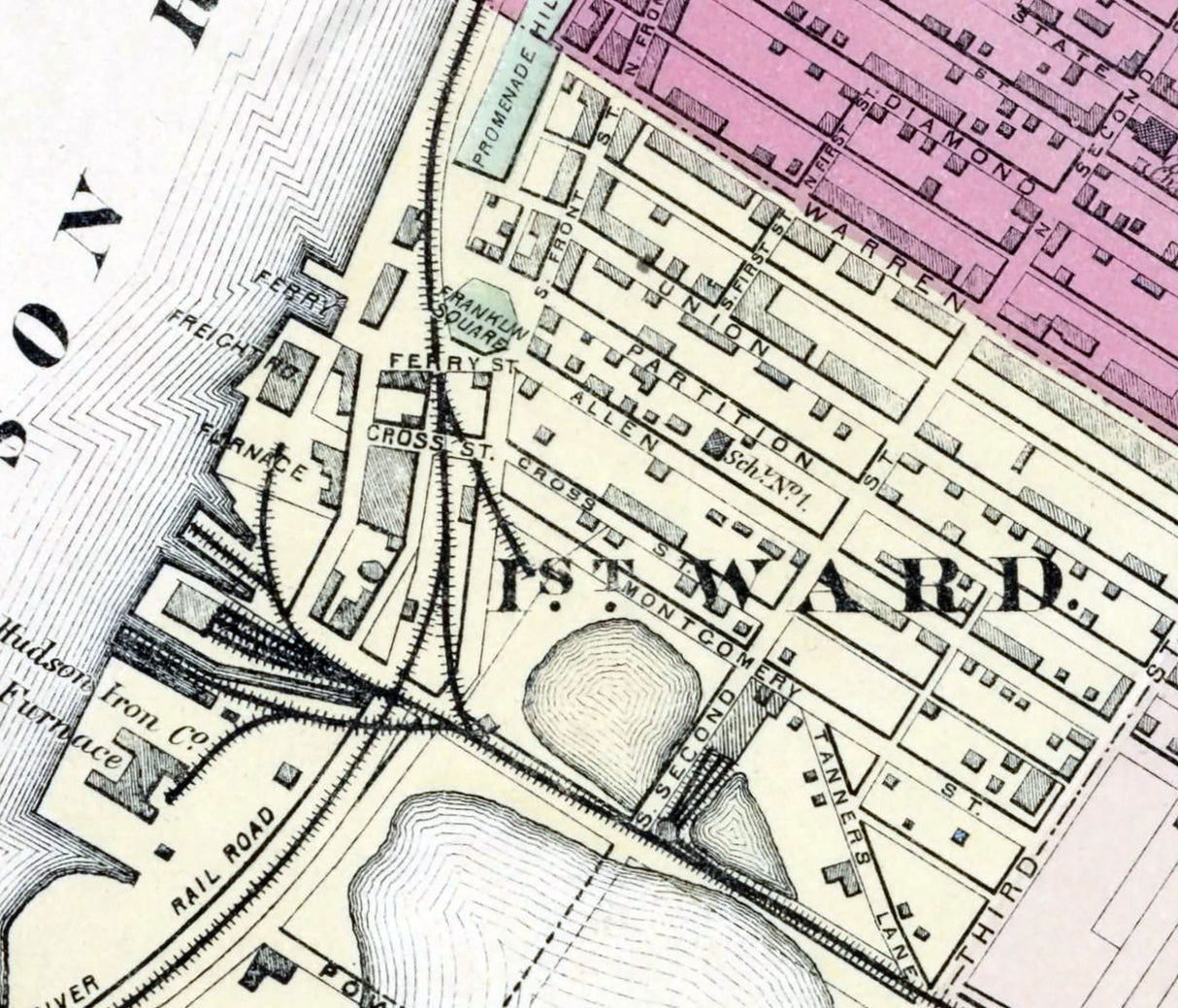 1873 Map of Hudson Columbia County New York