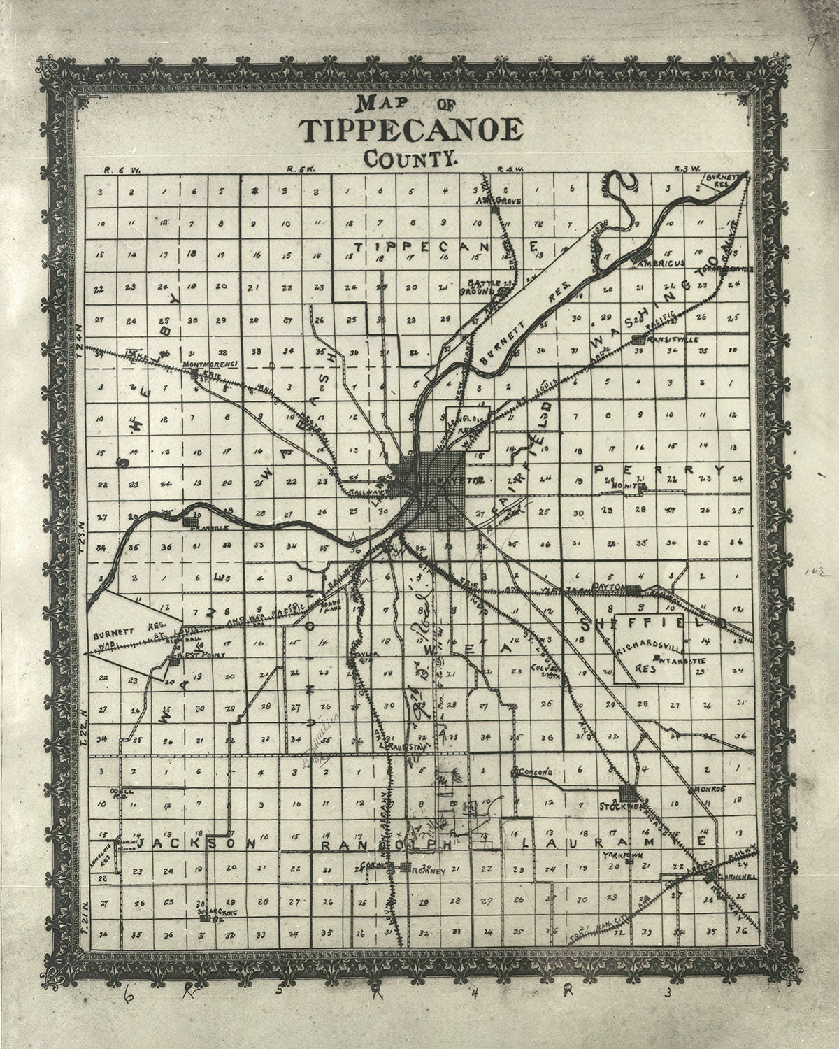 1888 Map of Tippecanoe County Indiana