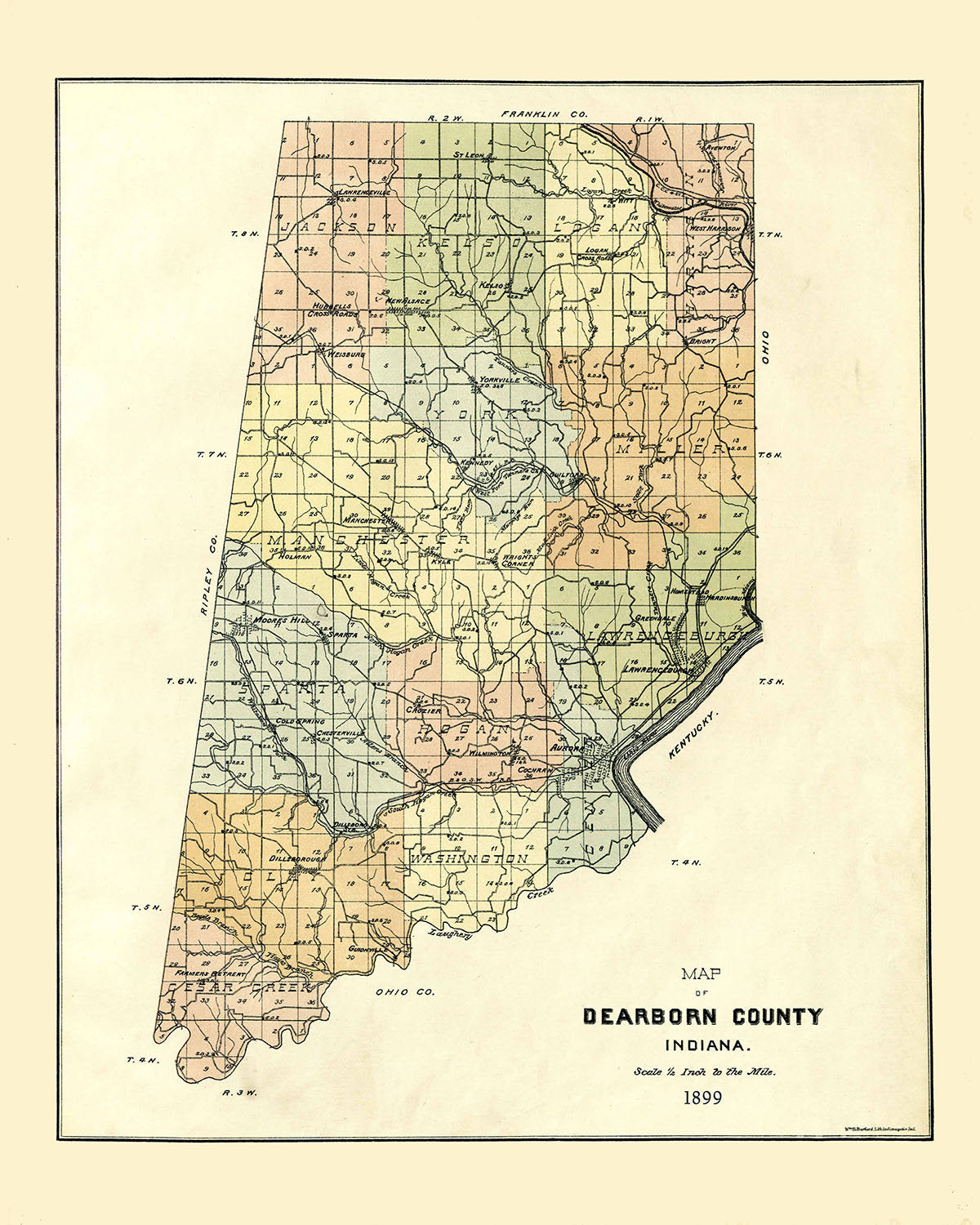 1899 Map of Dearborn County Indiana
