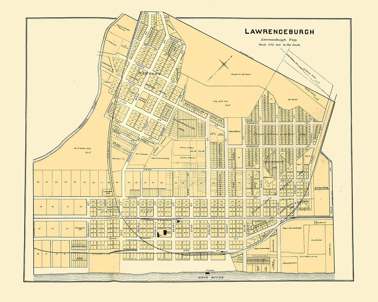 1899 Map of Lawrenceburgh Dearborn County Indiana