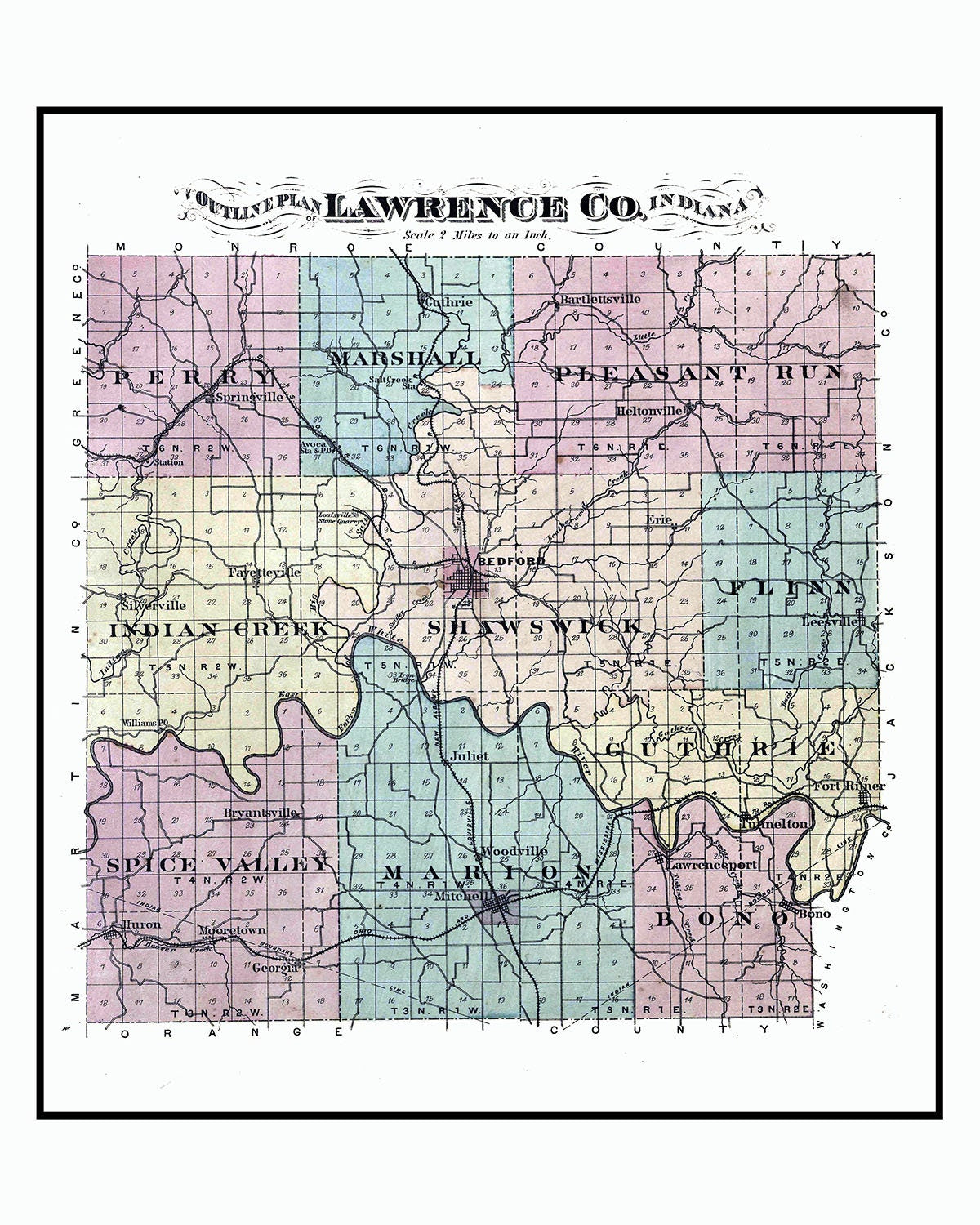 1879 Map of Lawrence County Indiana