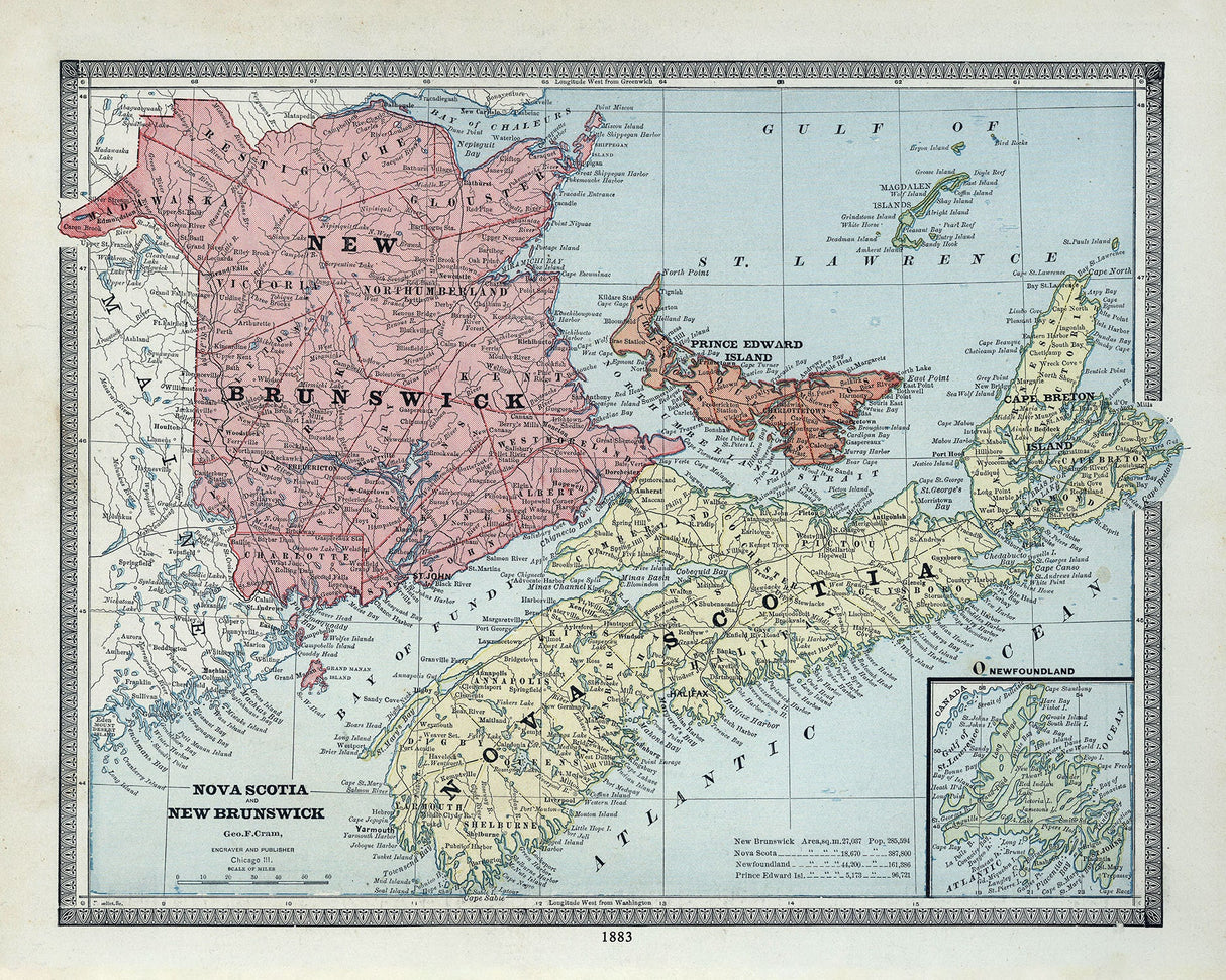 1883 Map of Nova Scotia and New Brunswick