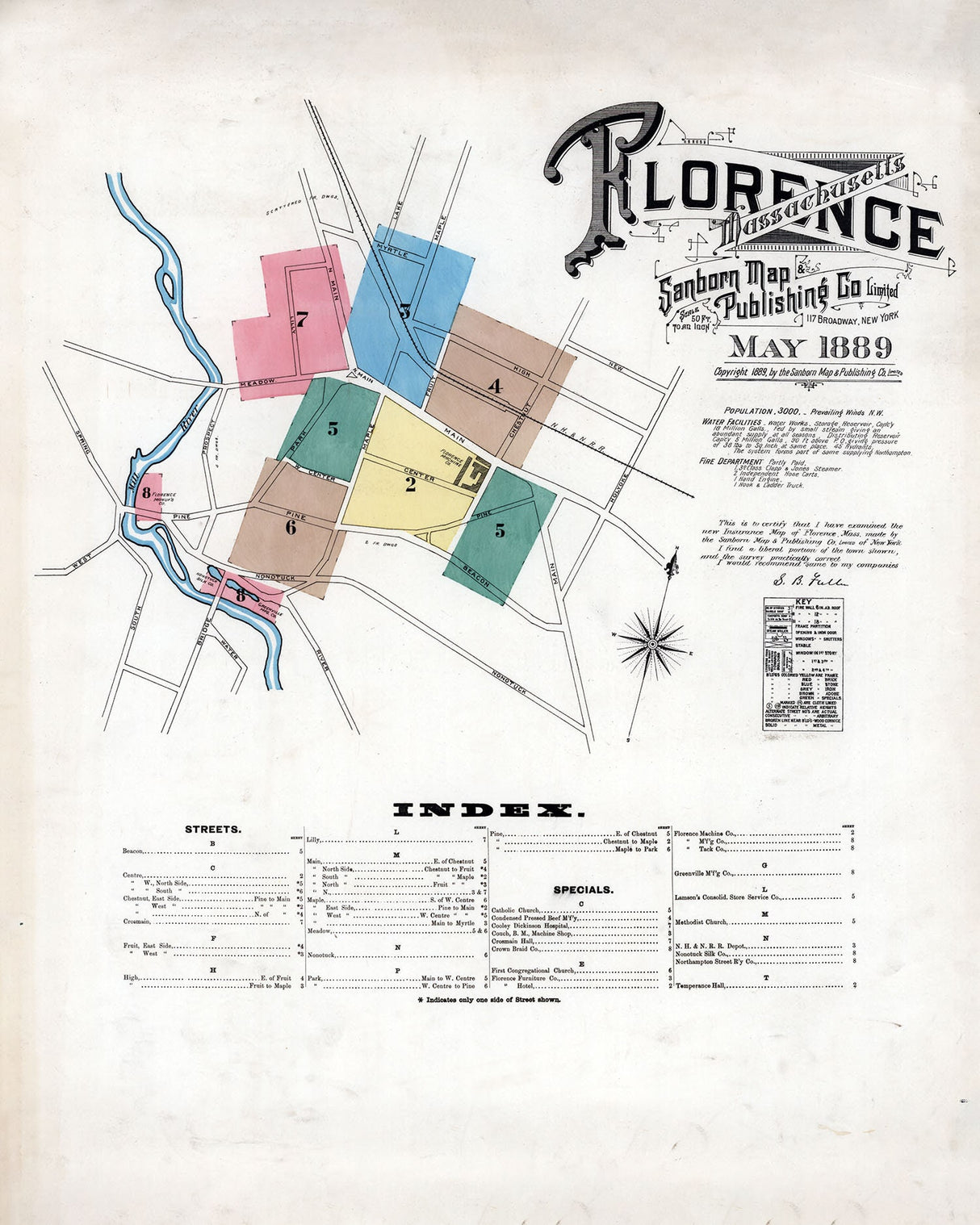 1889 Map of Florence Hampshire County Massachusetts