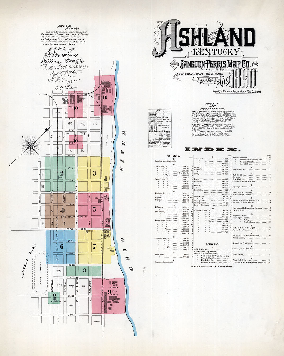 1890 Map of Ashland Boyd County Kentucky