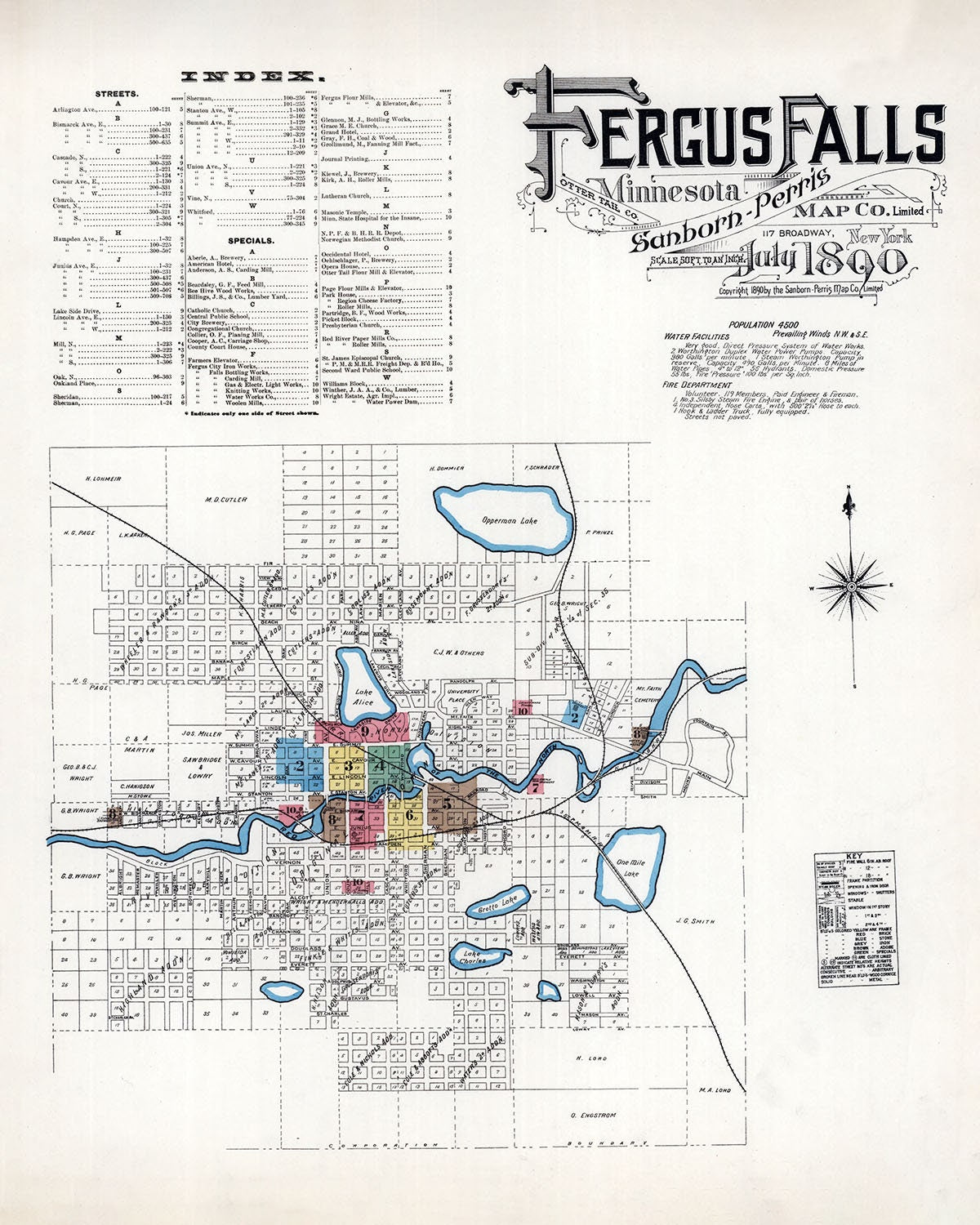 1890 Map of Fergus Falls Otter Tail County Minnesota