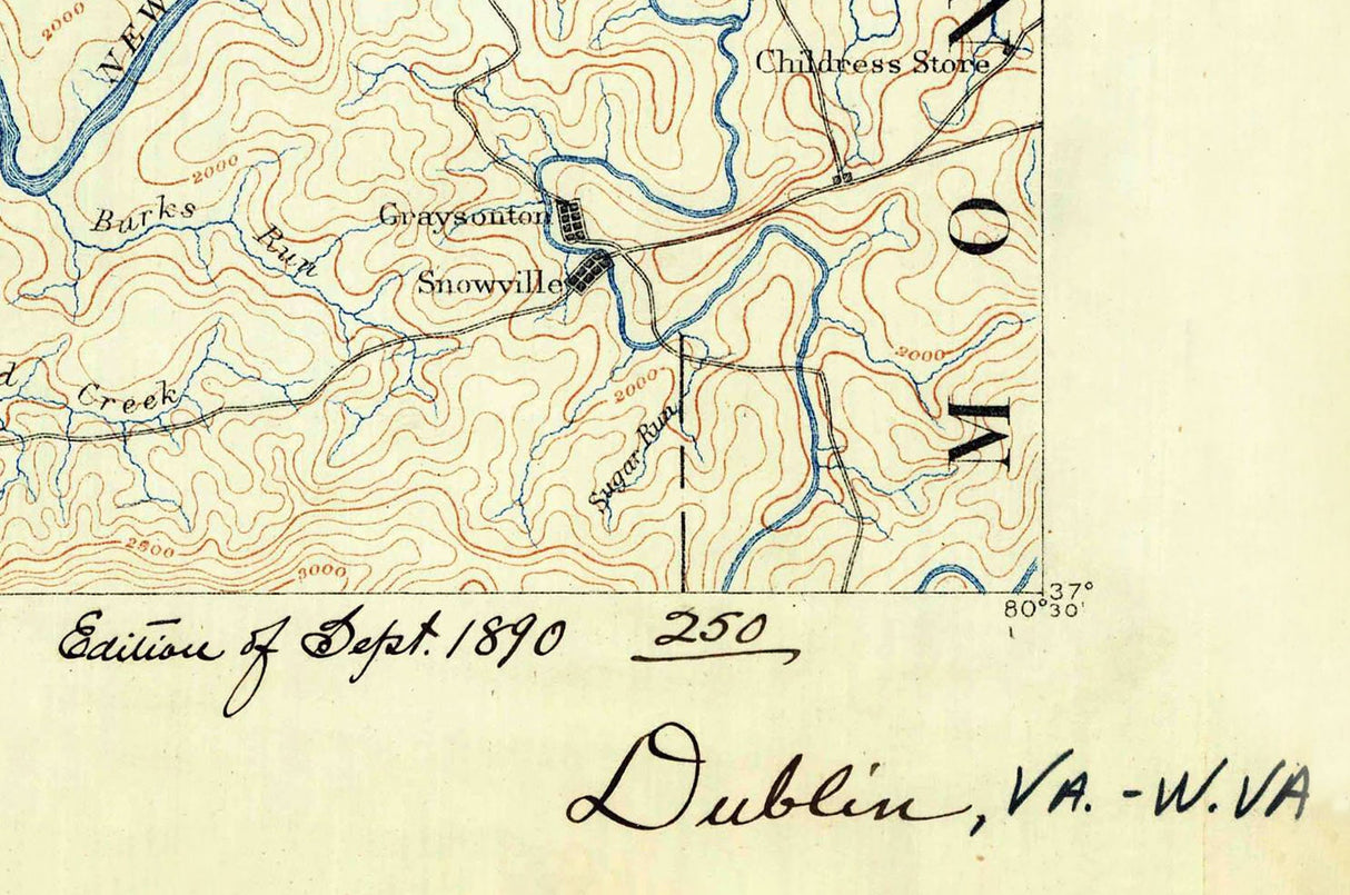 1890 Topo Map of Dublin Virginia Quadrangle