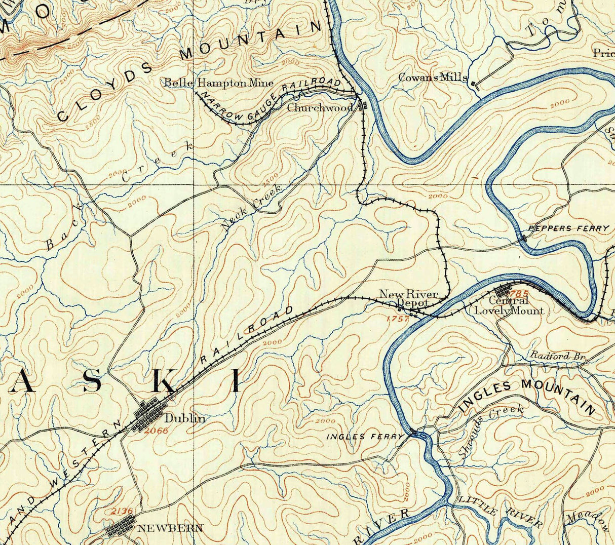 1890 Topo Map of Dublin Virginia Quadrangle
