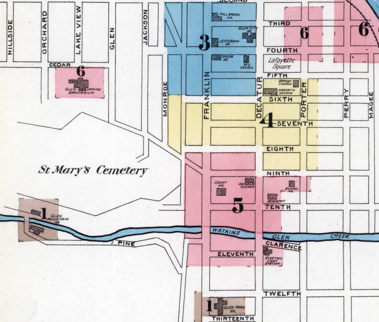 1891 Map of Watkins Glen Schuyler County New York