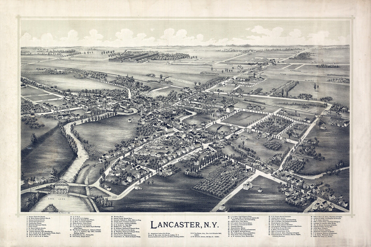 1892 Panoramic Map of Lancaster New York
