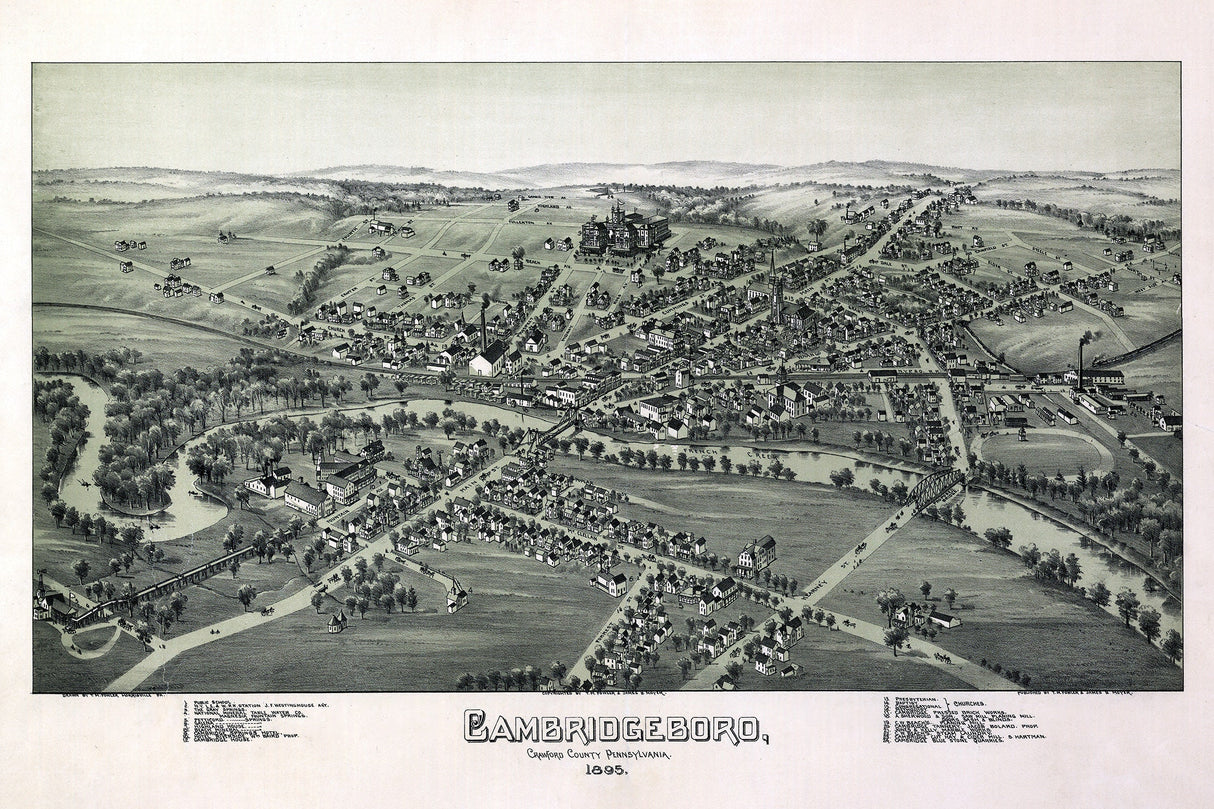 1895 Panoramic Map of Cambridgeboro Crawford County Pennsylvania