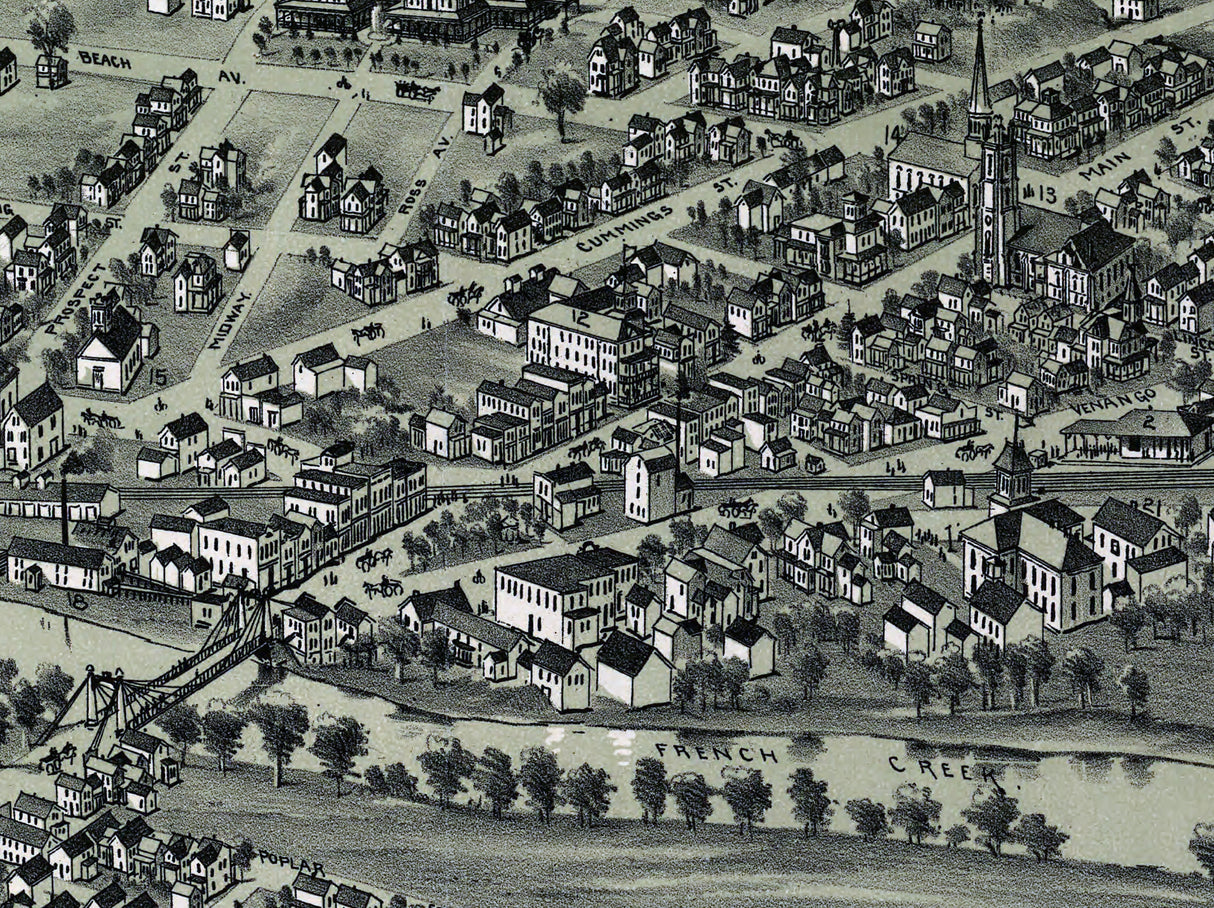 1895 Panoramic Map of Cambridgeboro Crawford County Pennsylvania