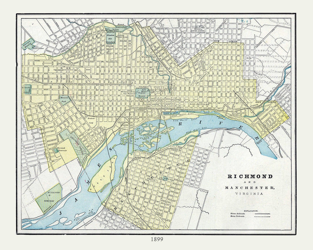 1899 Map of Richmond and Manchester Virginia