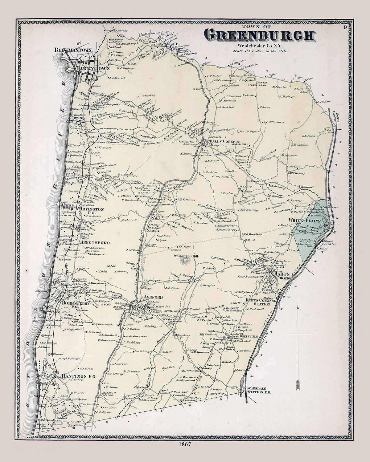 1867 Map of Greenburgh Westchester County New York
