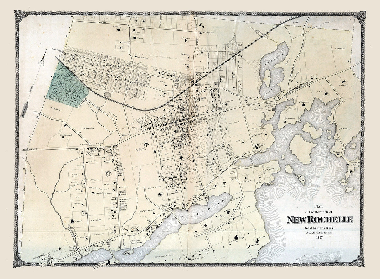 1867 Map of New Rochelle Westchester County New York